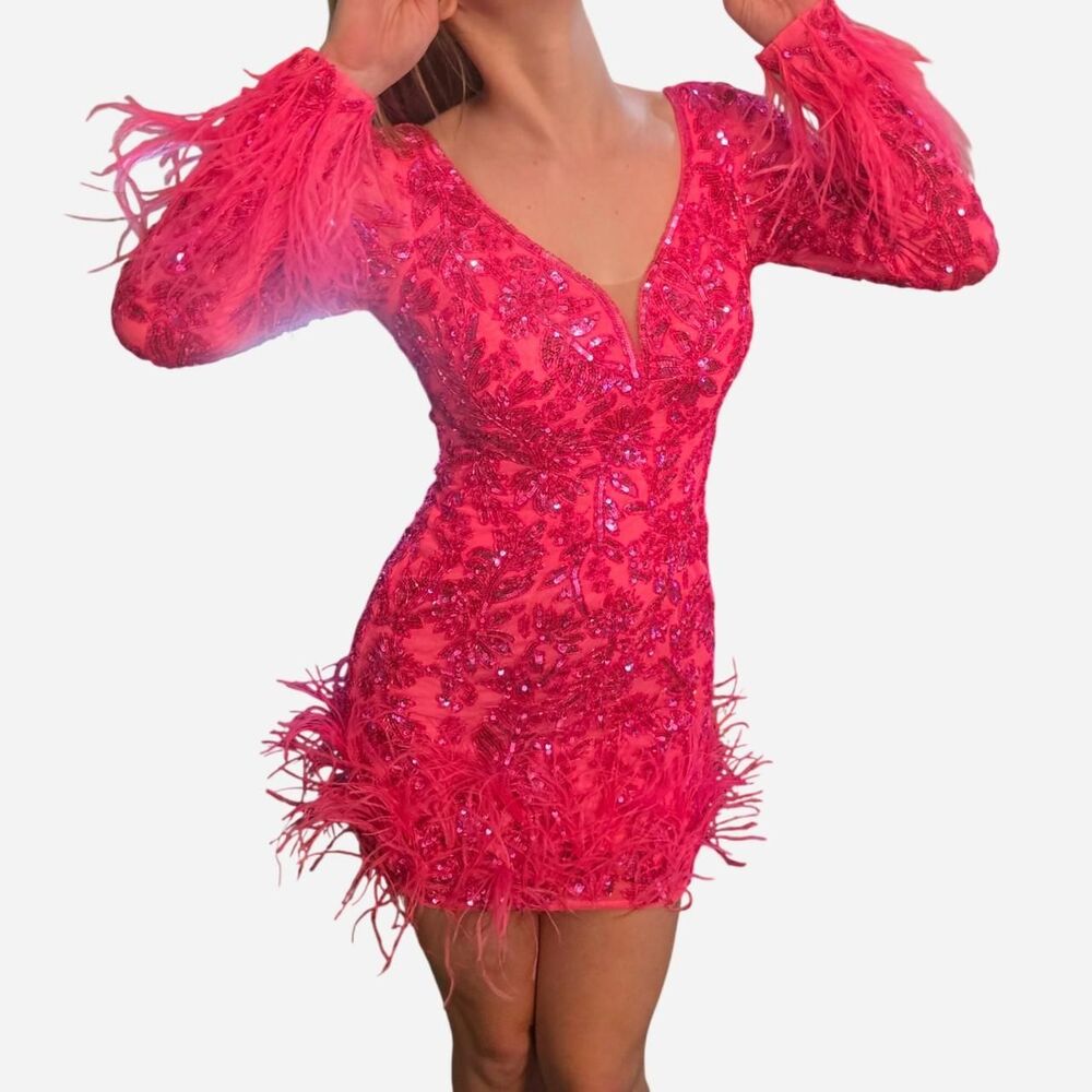 Ashley Lauren Pink feathered mini dress